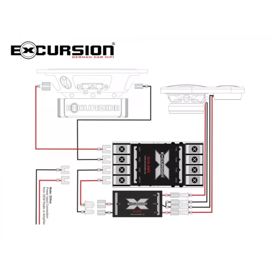 Excursion SHX-5.3C 3-drożny zestaw głośnikowy: 2 woofery 130mm, średnio-wysokotonowa sekcja SX-SAT, 4 zwrotnice - 3ohm, 75/200W, 91dB, 55-20000Hz, głę